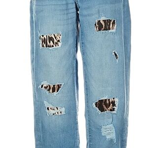 Leopard Patch Distressed Boyfriend Jeans